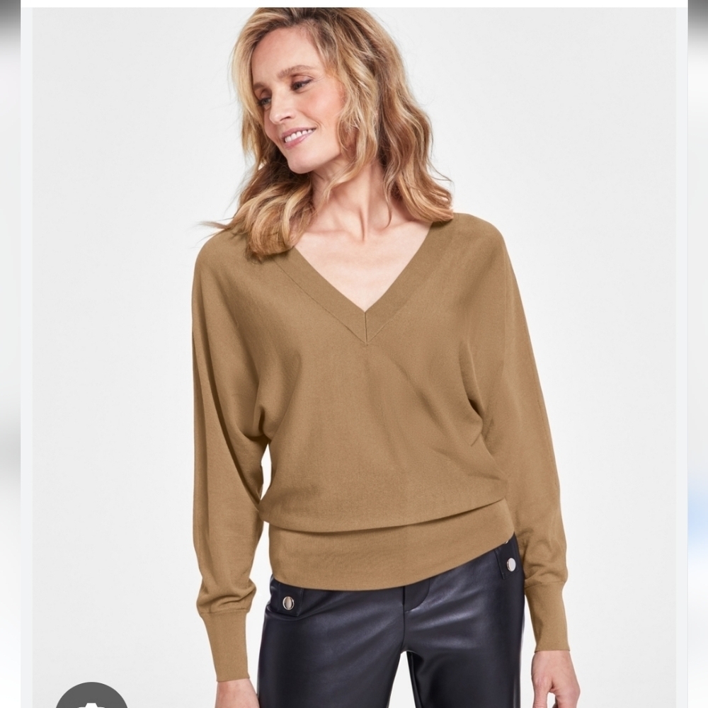 INC International Concepts V-Neck Sweater in Camel Brown